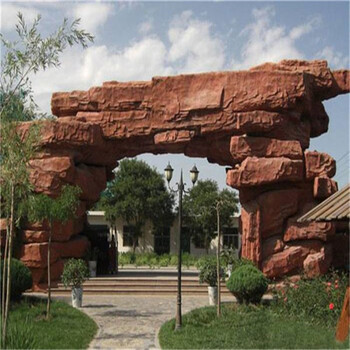 襄阳雕塑-假山大门-园林挡墙式塑石假山施工设计