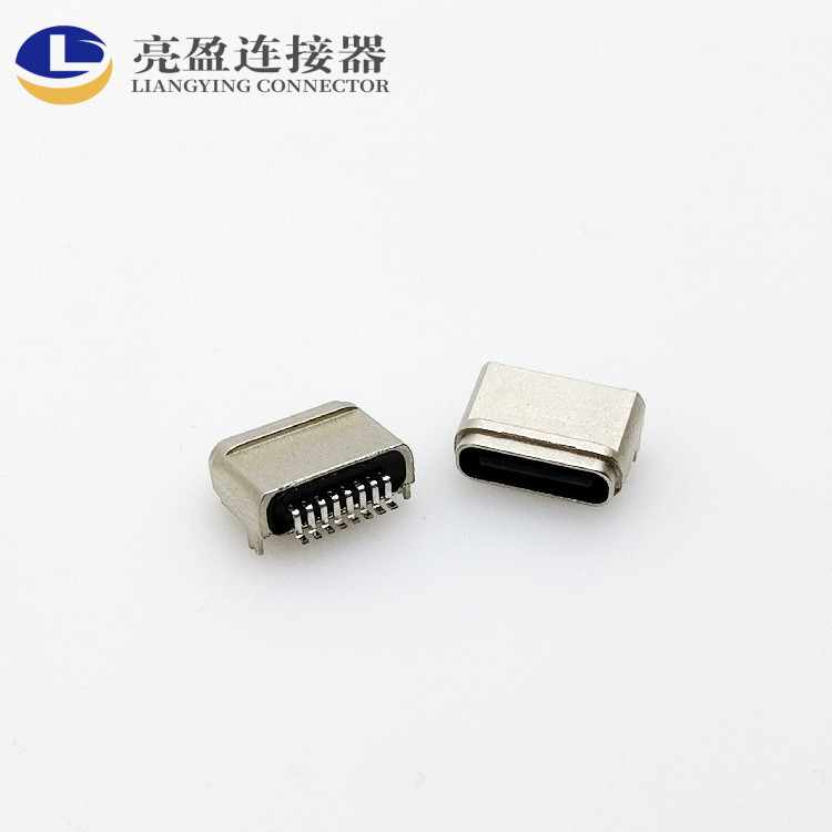 USB连接器TYPE-C母座板上卧贴两脚插板8p