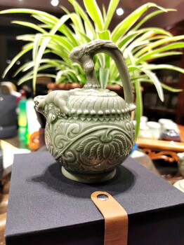 銅川耀州瓷倒流壺茶具西安特色陶瓷工藝禮品