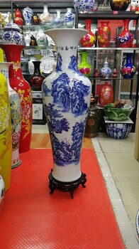 觀音瓶西安陶瓷手繪花瓶青花山水觀音蓮子大花瓶