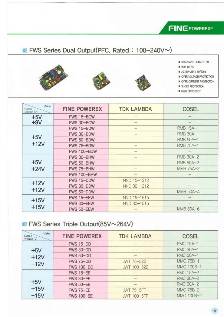 FINE电源FES100-05,FES100-12,FES100-15,FES100-24,FES100-48